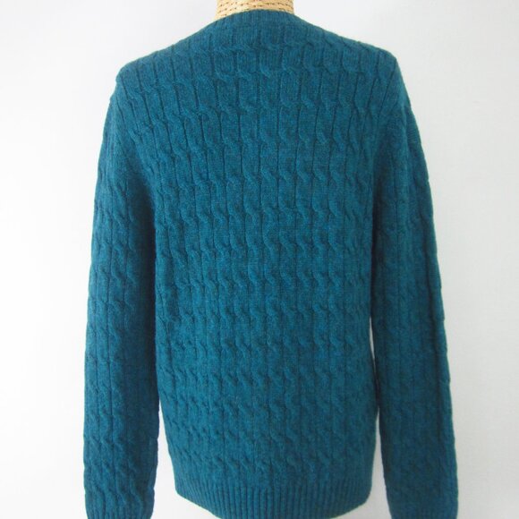 New Appleseeds Womens S Heather Teal Blue Purple Wool Long Sleeve Cable Cardigan - Picture 2 of 10